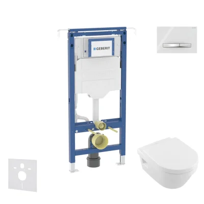 Geberit Duofix - komplekts ar priekšsienas elementu, Villeroy Boch WC un sēdekli, Sigma50 pogām, DirectFlush, SoftClose, CeramicPlus, Alpu balts SANI11CK3110
