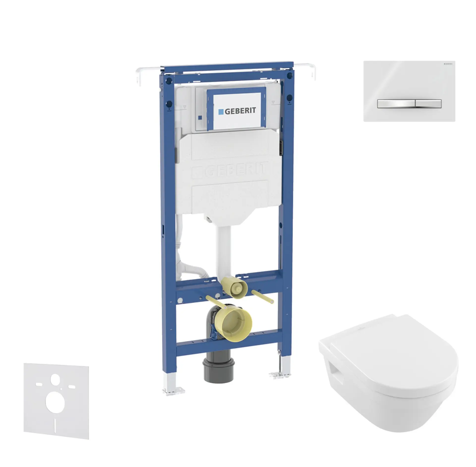 Geberit Duofix - komplekts ar priekšsienas elementu, Villeroy Boch WC un sēdekli, Sigma50 pogām, DirectFlush, SoftClose, CeramicPlus, Alpu balts SANI11CK3110