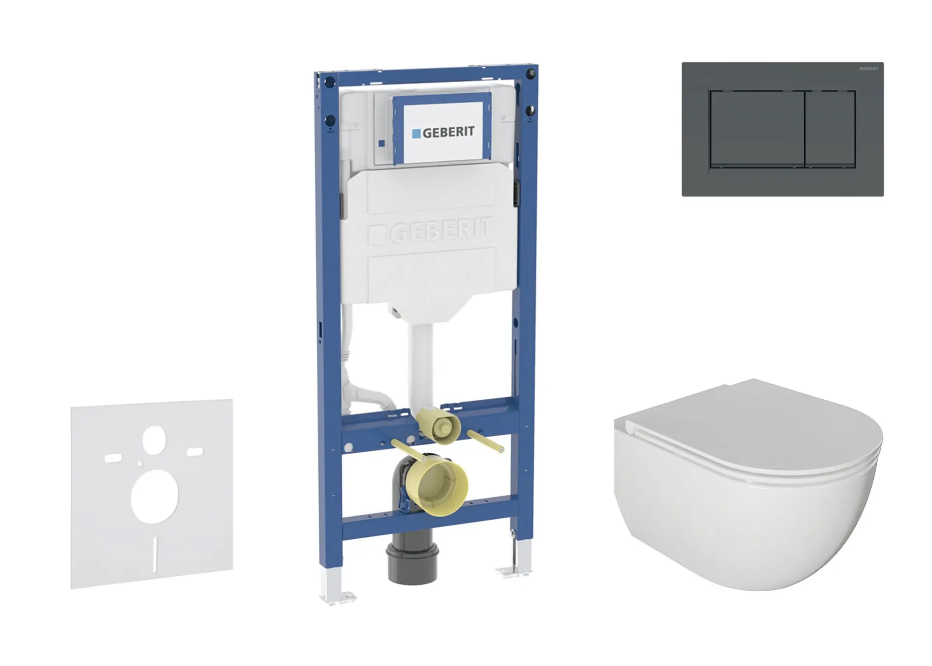 Geberit Duofix - komplekts priekšsienas elements, WC Oudee ar Softclose sēdekli un Sigma20 vadības plati, matēti melns/melns SANI11CA5104B