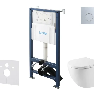 kielle Genesis New - komplekts priekšsienas uzstādīšanai, kompaktais WC Oudee, Vortex Rimless+, Softclose sēdeklis un vadības plate Gemini New III, augsti spīdīgs hroms 30528SS41