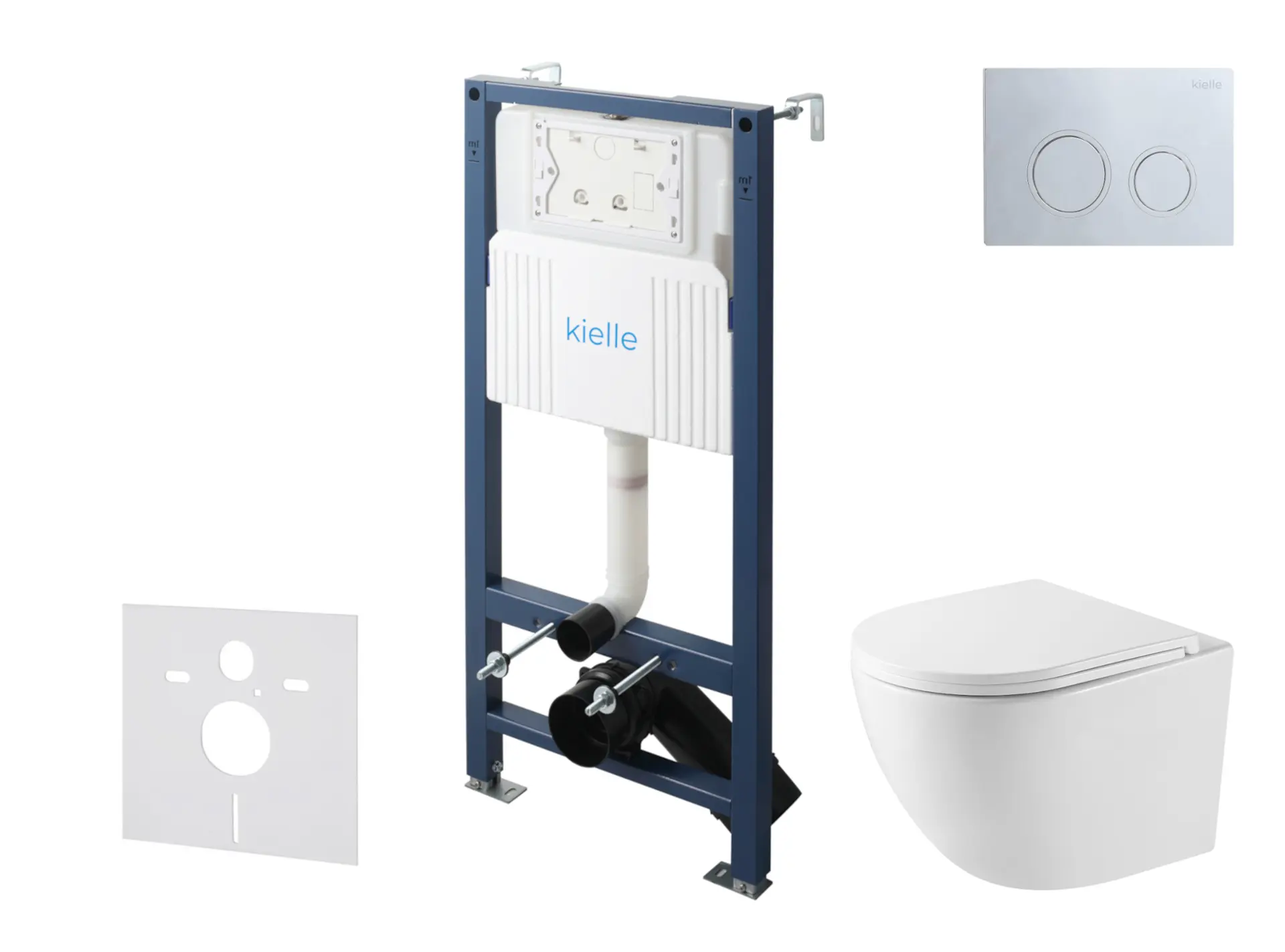 kielle Genesis New - komplekts priekšsienas uzstādīšanai, kompaktais WC Oudee, Vortex Rimless+, Softclose sēdeklis un vadības plate Gemini New III, augsti spīdīgs hroms 30528SS41