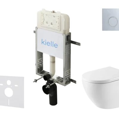 kielle Genesis New - komplekts priekšsienas uzstādīšanai, WC Oudee, Vortex Rimless+, Softclose sēdeklis un vadības plate Gemini New II, augsti spīdīgs hroms 30528SZ59