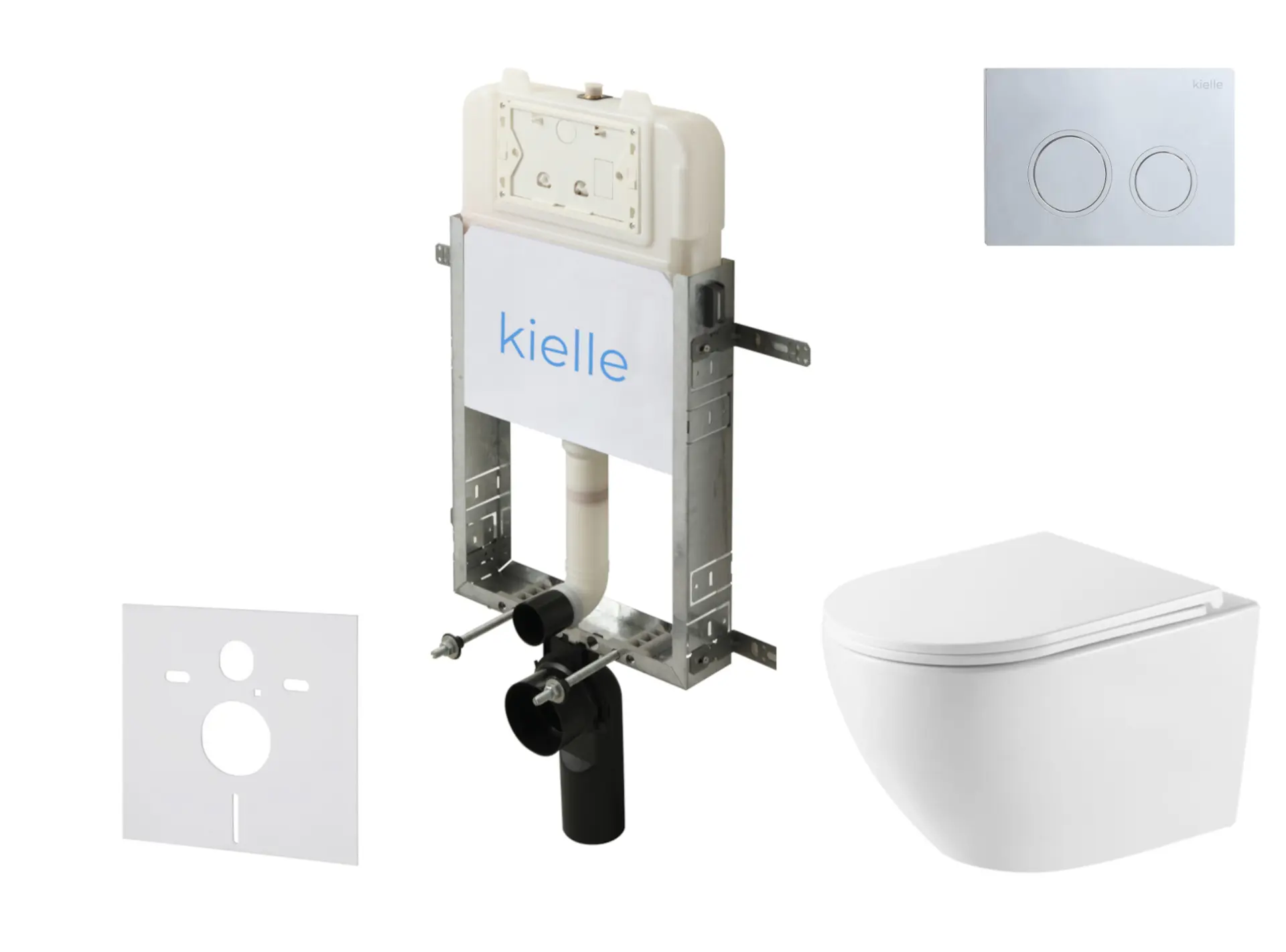 kielle Genesis New - komplekts priekšsienas uzstādīšanai, WC Oudee, Vortex Rimless+, Softclose sēdeklis un vadības plate Gemini New II, augsti spīdīgs hroms 30528SZ59