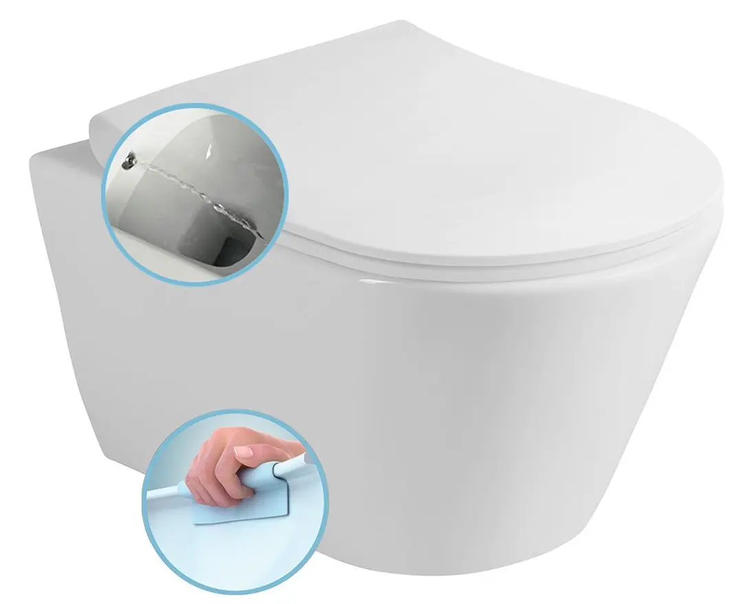 Sapho Avva - pie sienas stiprināms WC ar bidē dušu, Rimless, balts 100312