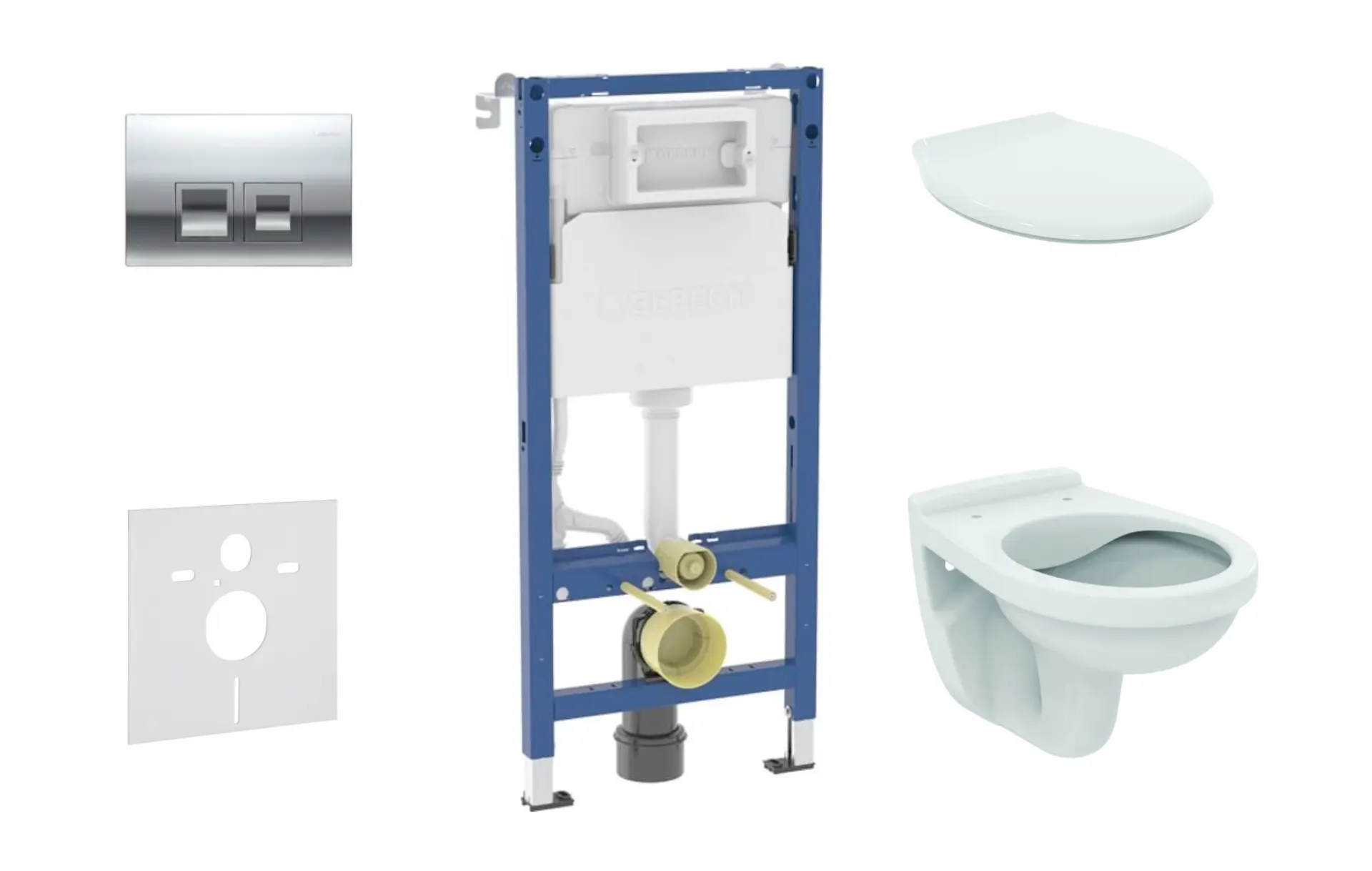Geberit Duofix - komplekts priekšsienas elementam, Alpha-WC ar sēdekli un Delta35 vadības plati, spīdīgs hroms SANI11CD1144