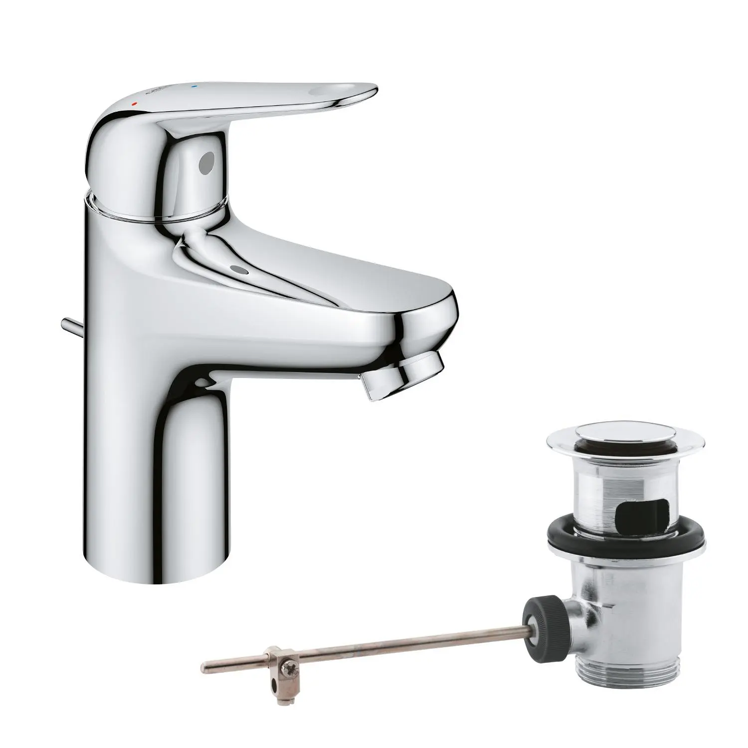 Grohe Swift - izlietnes maisītājs ar noteces komplektu, aukstā starta funkcija, hroms 24322001