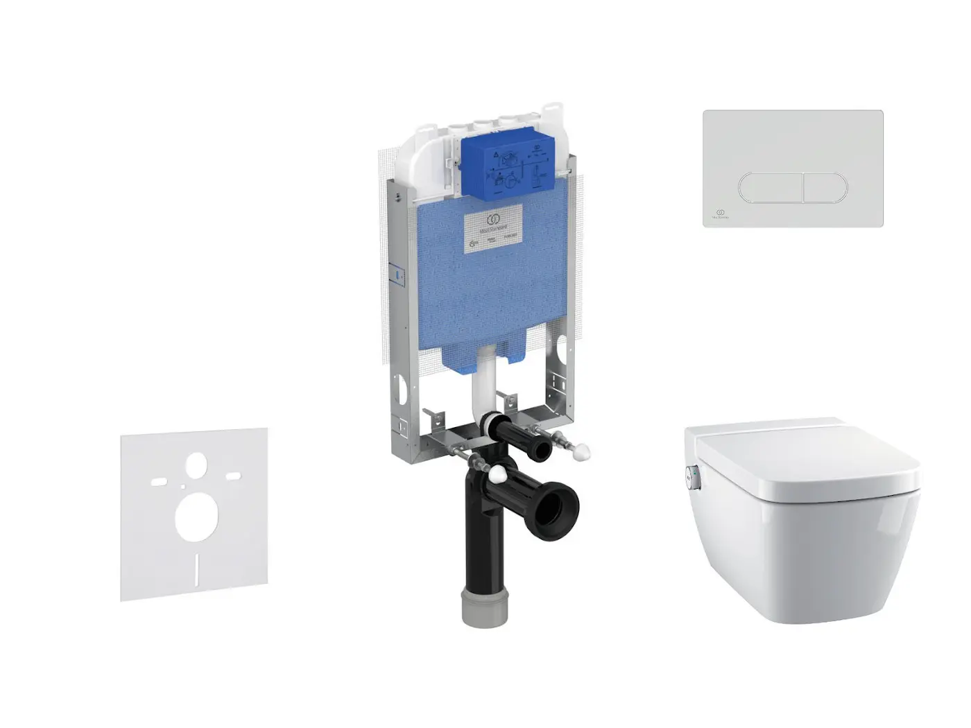 Ideal Standard ProSys - komplekts - priekšsienas elements, dušas WC un WC sēdeklis TECEone, vadības plate Oleas M1, Rimless, SoftClose, balts ProSys80M SP130