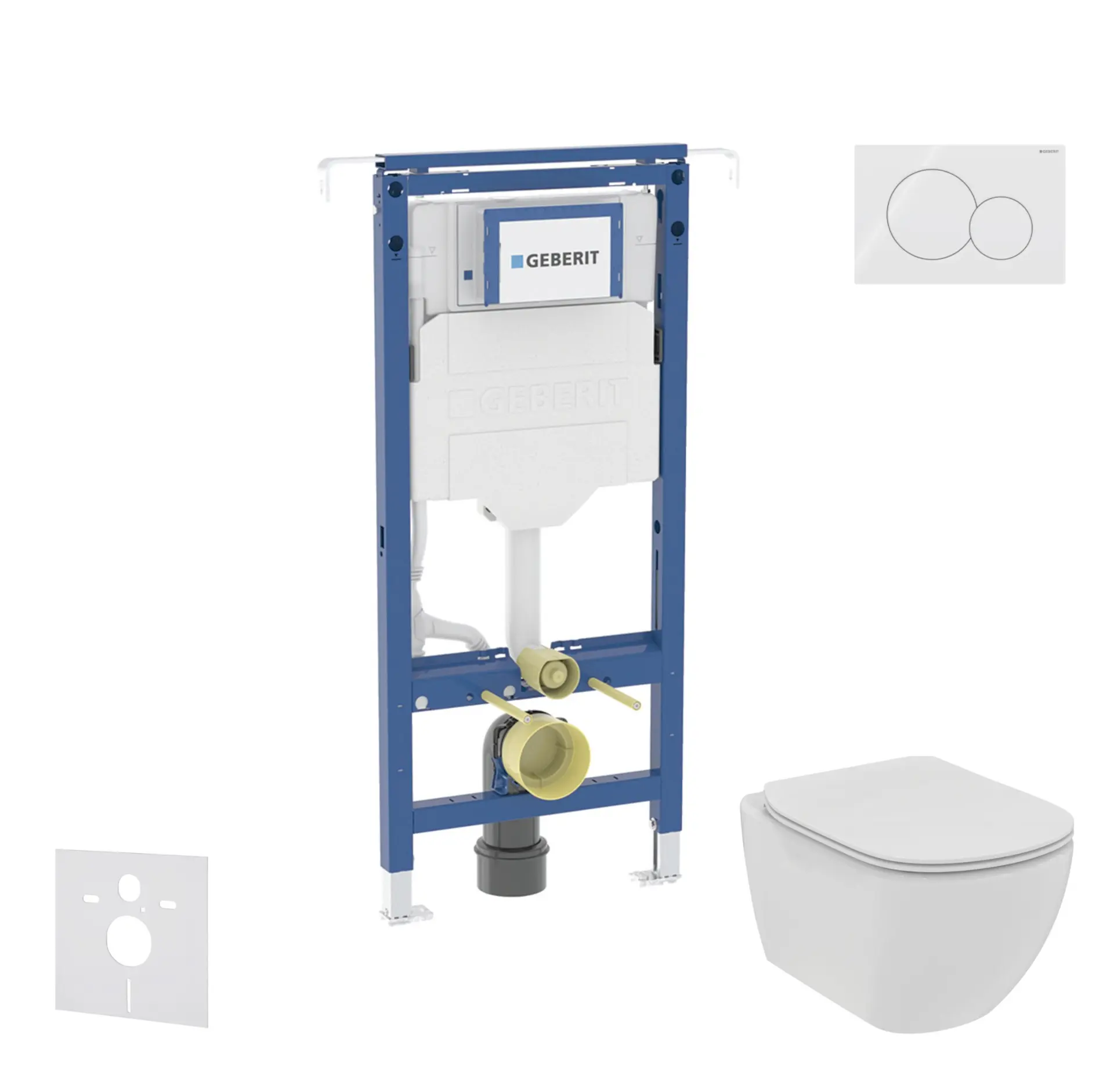 Geberit Duofix - komplekts ar priekšsienas elementu, Ideal Standard Tesi WC un sēdekli, Sigma01 vadības plāksni, Rimless, SoftClose, Alpu balts SANI11CD3101
