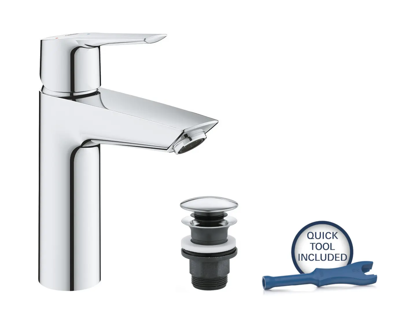 Grohe QuickFix Start - izlietnes maisītājs ar Push-Open noteces komplektu, CoolStart, hroms 23746002