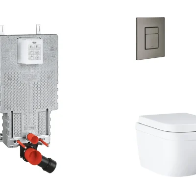 Grohe Uniset - komplekts zemapmetuma elements, WC ar Softclose sēdekli un Skate Cosmopolitan vadības plati, Triple Vortex, Hard Graphite birstēts SANI15BB5105