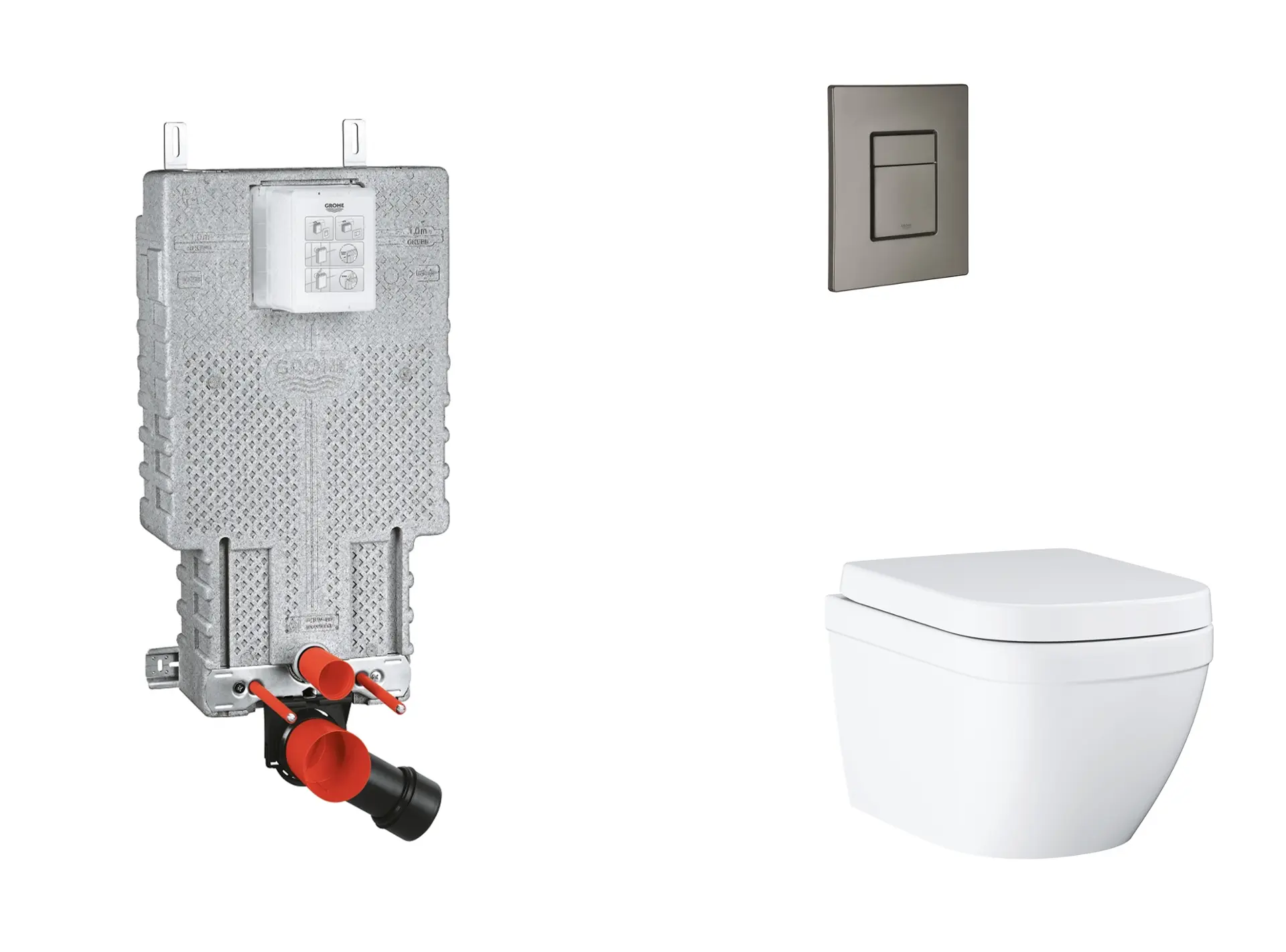 Grohe Uniset - komplekts zemapmetuma elements, WC ar Softclose sēdekli un Skate Cosmopolitan vadības plati, Triple Vortex, Hard Graphite birstēts SANI15BB5105