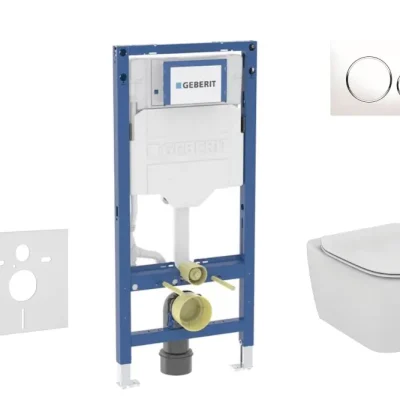 Geberit Duofix - komplekts ar priekšsienas elementu, Tesi WC ar sēdekli un Sigma20 vadības plati, balts/hroms SANI11CD3119