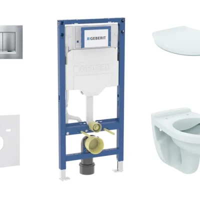 Geberit Duofix - komplekts: priekšsienas elements, Alpha WC ar sēdekli un Sigma20 vadības plati, matēts hroms/hroms SANI11CD2130