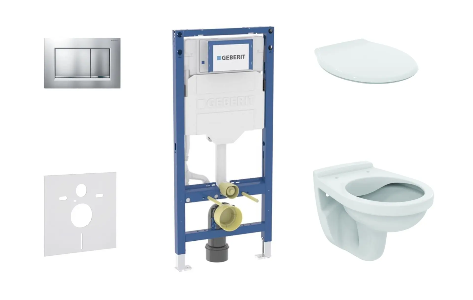 Geberit Duofix - komplekts: priekšsienas elements, Alpha WC ar sēdekli un Sigma20 vadības plati, matēts hroms/hroms SANI11CD2130