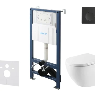 kielle Genesis New - komplekts priekšsienas uzstādīšanai, WC Oudee, Vortex Rimless+, Softclose sēdeklis un vadības plate Gemini New I, matēti melns 30528SS57