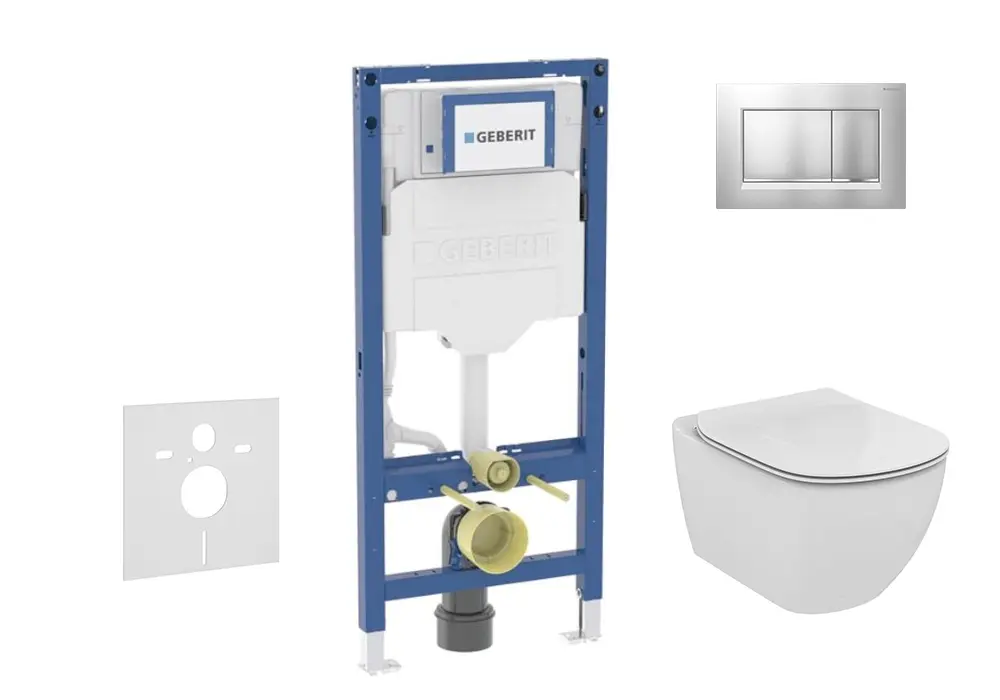 Geberit Duofix - komplekts priekšsienas elements, Tesi WC ar Softclose sēdekli un Sigma20 vadības plati, hroms matēts/hroms SANI11CD2138