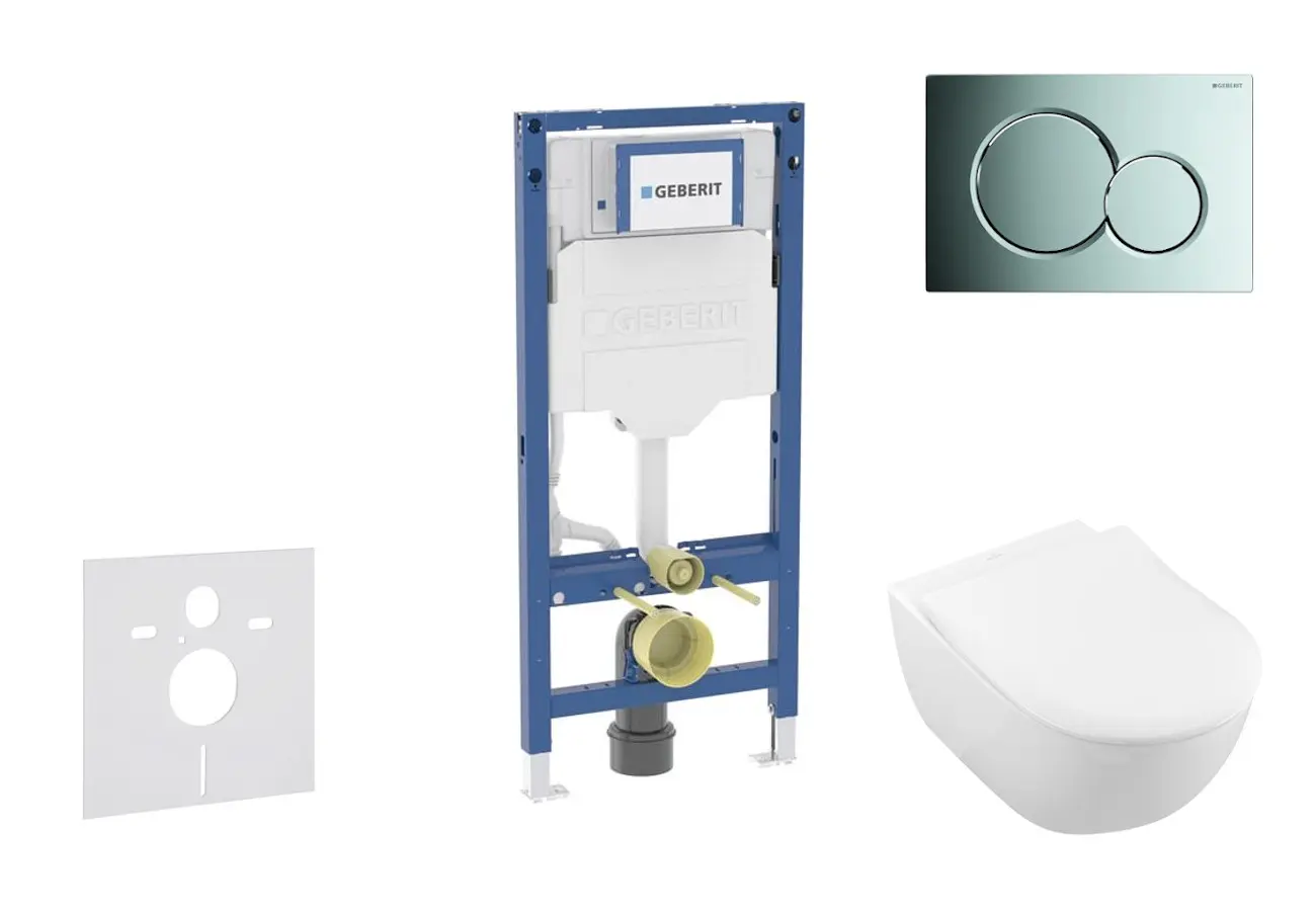 Geberit Duofix - komplekts ar priekšsienas elementu, Subway 2.0 WC ar Softclose sēdekli un Sigma01 vadības plati, spīdīgs hroms SANI11CK1109