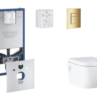 Grohe Rapid SLX - komplekts zemapmetuma elements, WC ar Softclose sēdekli un Skate Cosmopolitan vadības plati, Cool Sunrise SANI11BB4112