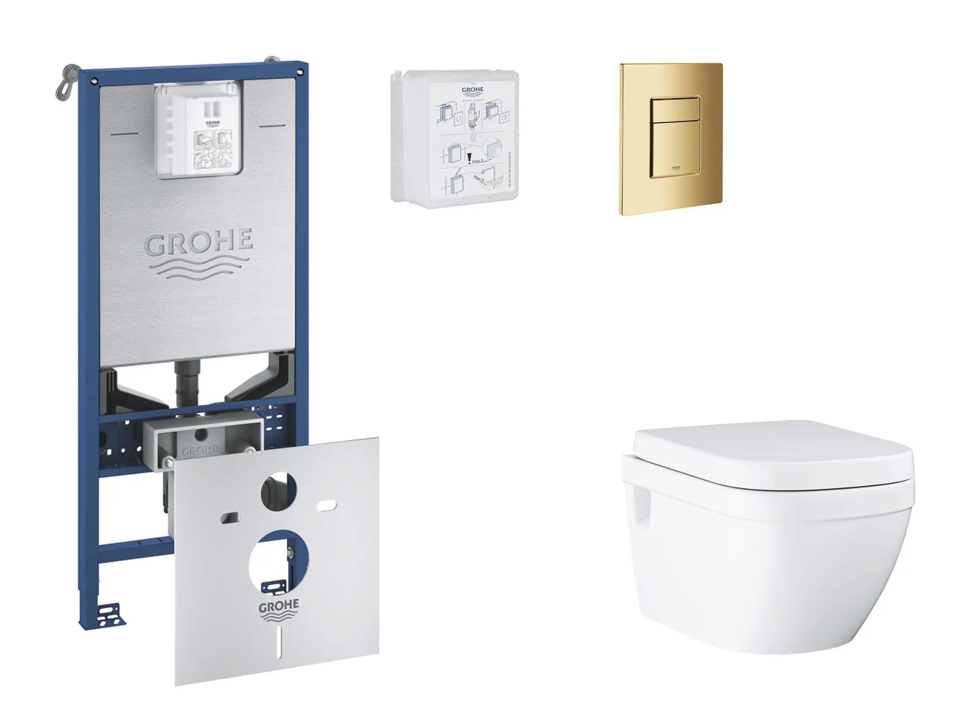 Grohe Rapid SLX - komplekts zemapmetuma elements, WC ar Softclose sēdekli un Skate Cosmopolitan vadības plati, Cool Sunrise SANI11BB4112