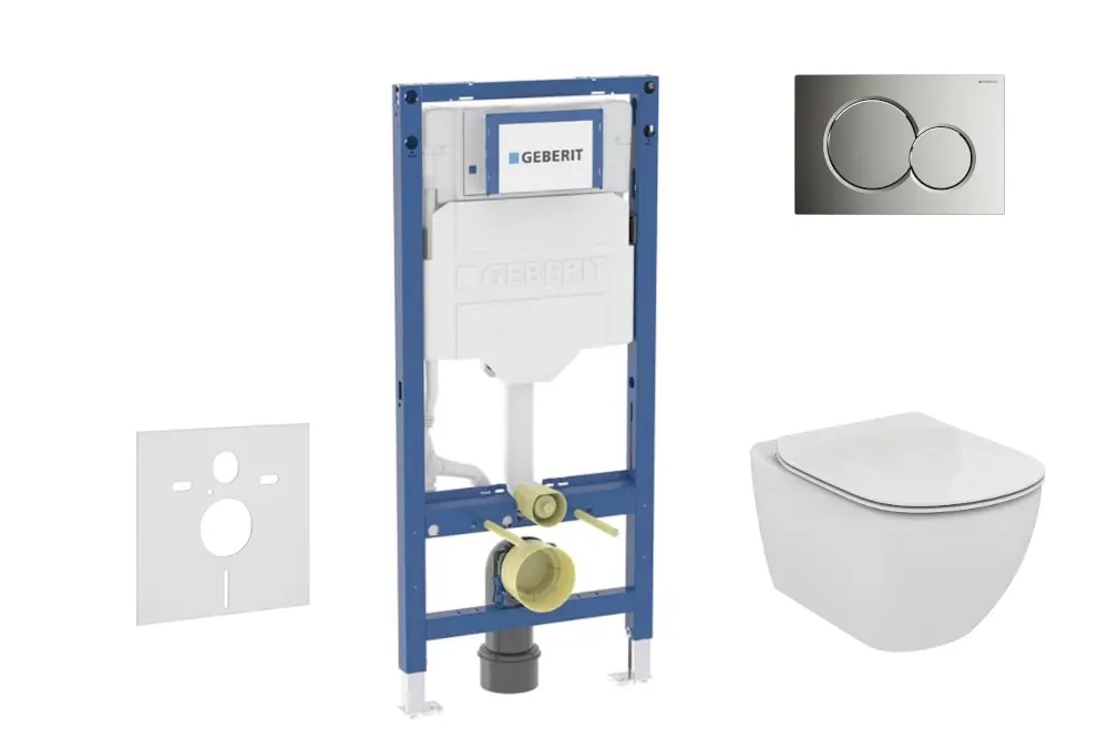 Geberit Duofix - komplekts: priekšsienas elements, Tesi WC ar sēdekli un Sigma01 vadības plati, spīdīgs hroms SANI11CD1117