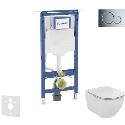 Geberit Duofix - komplekts priekšsienas elements, Ideal Standard Tesi WC un sēdeklis, Sigma01 poga, Aquablade, SoftClose, hroms spīdīgs SANI11CD3134