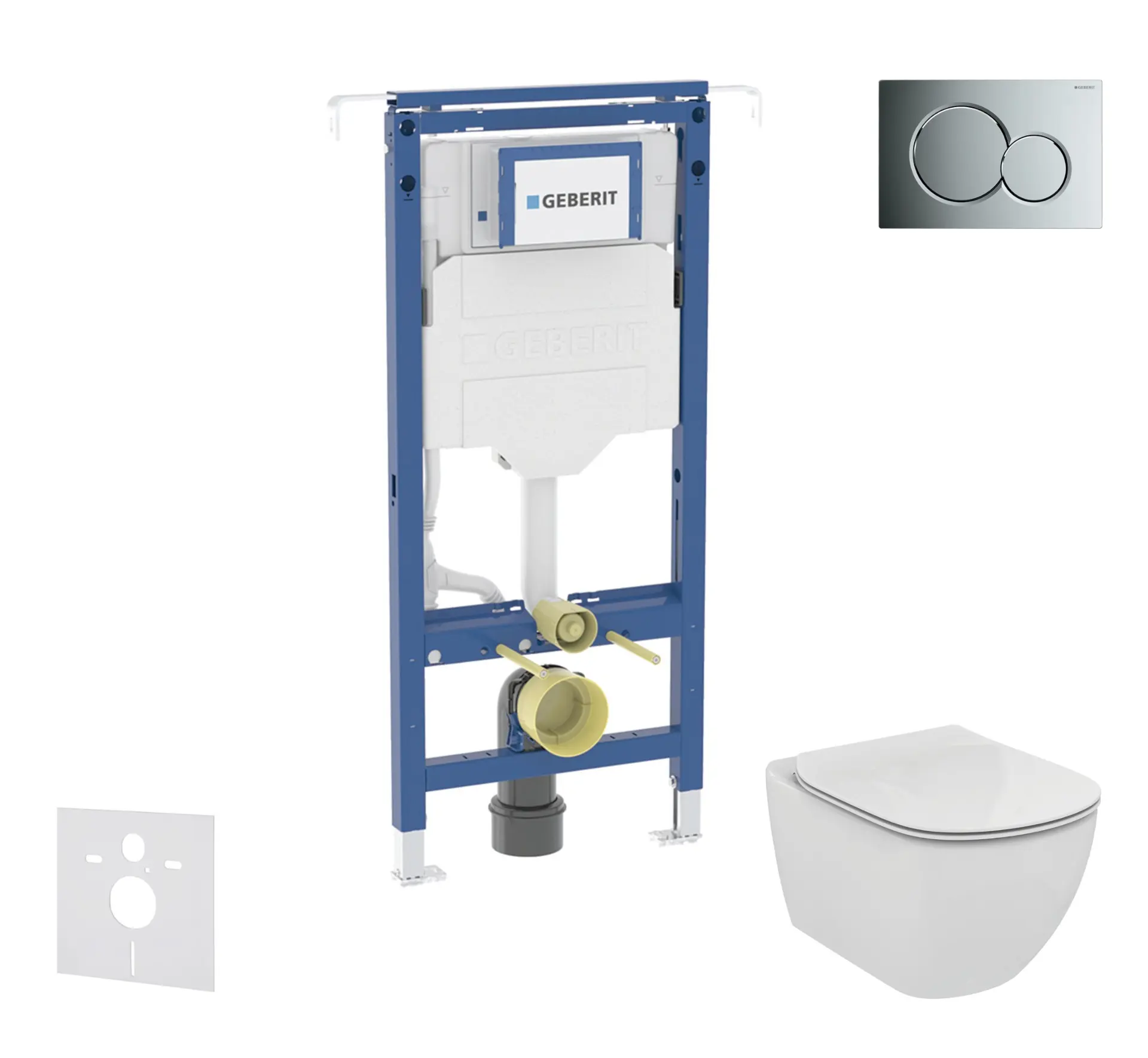 Geberit Duofix - komplekts priekšsienas elements, Ideal Standard Tesi WC un sēdeklis, Sigma01 poga, Aquablade, SoftClose, hroms spīdīgs SANI11CD3134