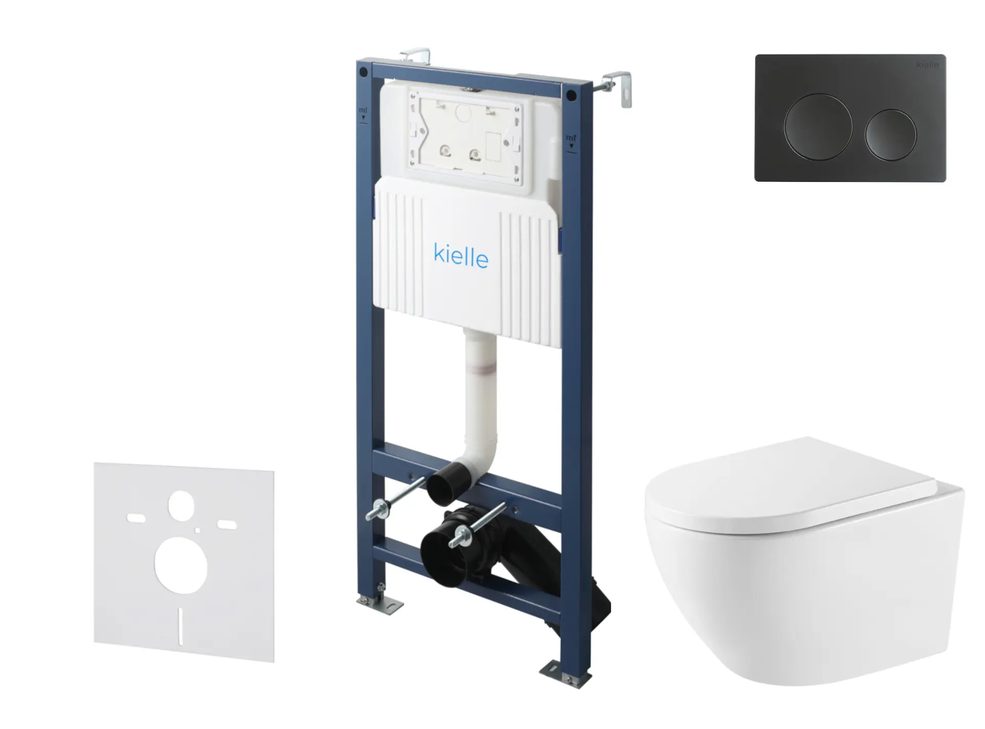 kielle Genesis New - komplekts ar priekšsienas uzstādīšanu, WC Oudee, Vortex Rimless+, Softclose sēdekli un vadības plati Gemini New I, matēti melns 30528SS66