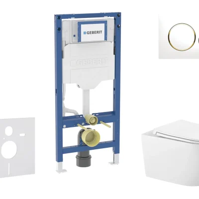 Geberit Duofix - priekšsienas elementa komplekts, WC Gaia ar Softclose sēdekli un Sigma20 vadības plāksni, balts/zelts SANI11CA3140B