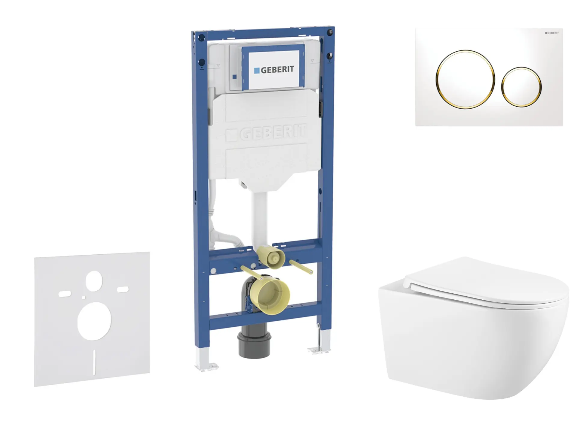 Geberit Duofix - priekšsienas elementa komplekts, WC Gaia ar Softclose sēdekli un Sigma20 vadības plāksni, balts/zelts SANI11CA3140B