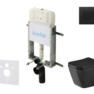 kielle Genesis New - priekšsienas uzstādīšanas komplekts, WC Arkas I, Vortex Rimless+, Softclose sēdeklis un vadības plate Gemini New III, matēti melns 30528SZ96