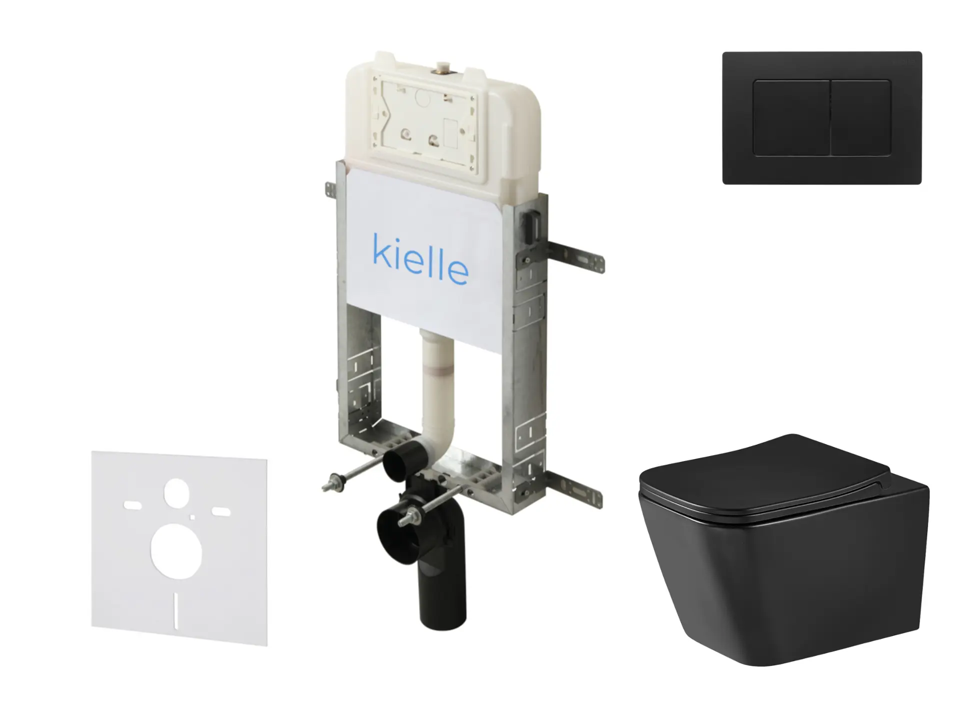 kielle Genesis New - priekšsienas uzstādīšanas komplekts, WC Arkas I, Vortex Rimless+, Softclose sēdeklis un vadības plate Gemini New III, matēti melns 30528SZ96