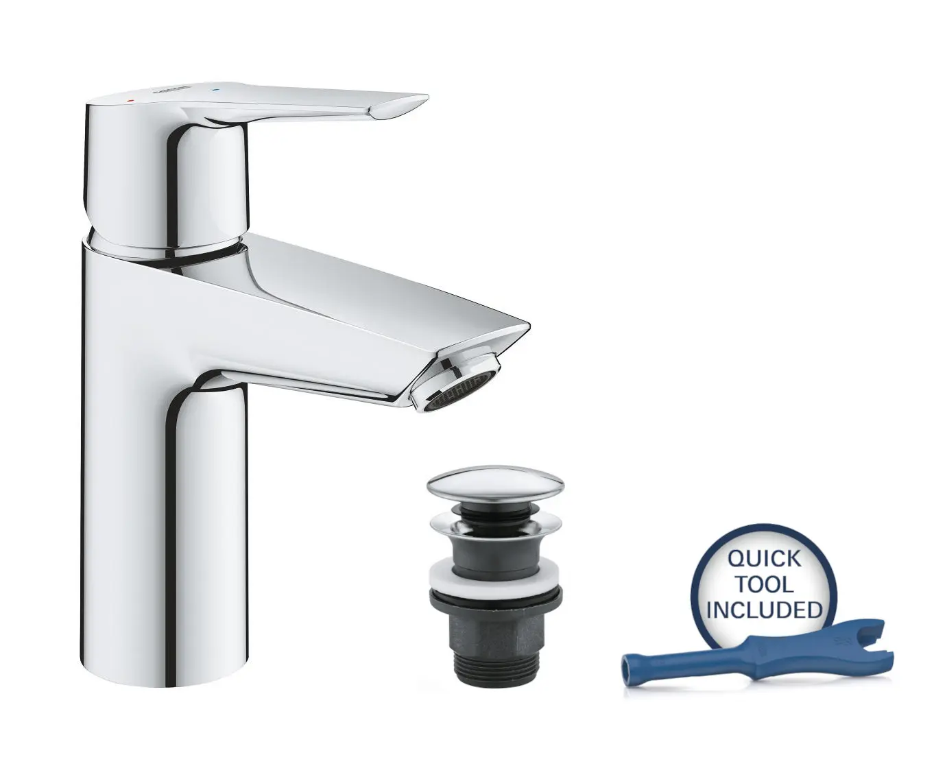 Grohe QuickFix Start - izlietnes maisītājs ar Push-Open noteces komplektu, CoolStart, hroms 23551002