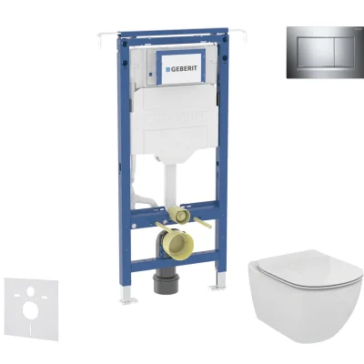 Geberit Duofix - komplekts ar priekšsienas elementu, Ideal Standard Tesi WC un sēdekli, Sigma20 pogām, Aquablade, SoftClose, spīdīgs hroms/matēts hroms SANI11CD1111