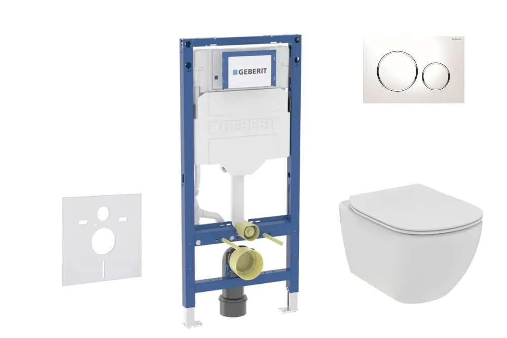 Geberit Duofix - komplekts ar priekšsienas elementu, Tesi WC ar Softclose sēdekli un Sigma20 vadības plati, balts/hroms SANI11CD3111