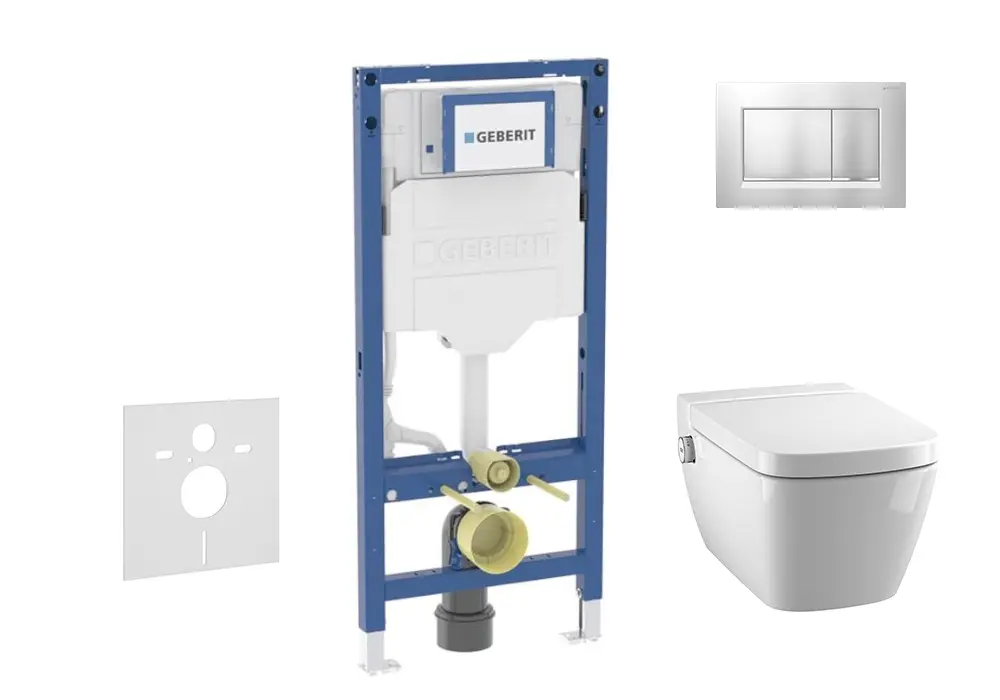 Geberit Duofix - komplekts ar priekšsienas elementu, TECEone WC ar Softclose sēdekli un Sigma20 vadības plati, hroms matēts/hroms SANI11CT2106