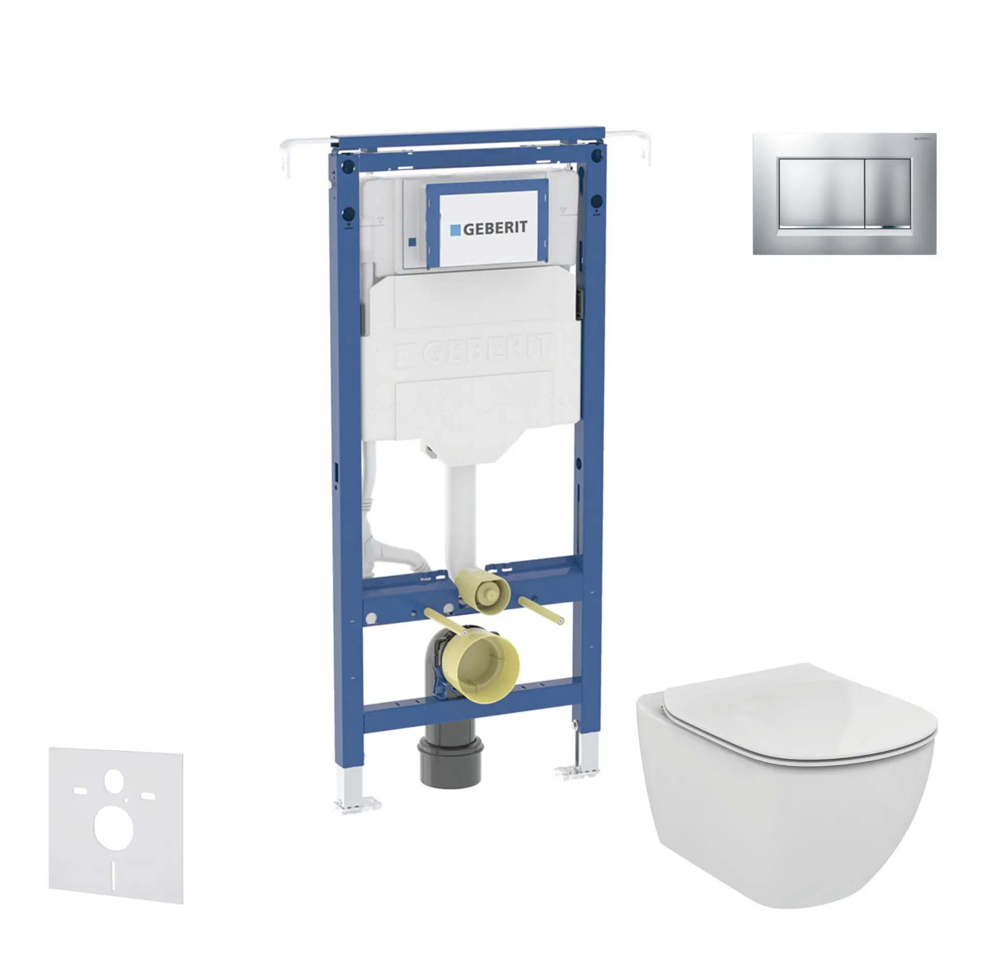 Geberit Duofix - priekšsienas montāžas komplekts, Ideal Standard Tesi WC un sēdeklis, Sigma20 pogas, hroms matēts/hroms SANI11CD2108