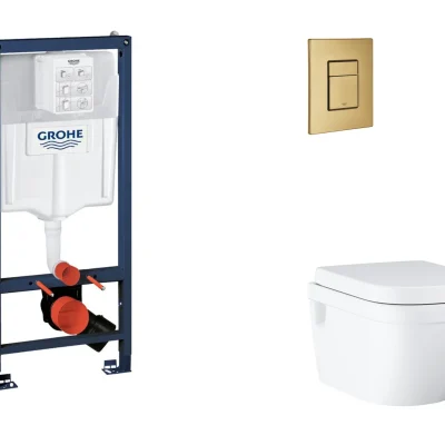 Grohe Rapid SL - komplekts ar zemapmetuma elementu, WC ar SoftClose sēdekli un Skate Cosmopolitan vadības plati, Cool Sunrise birstēts SANI11BB4131