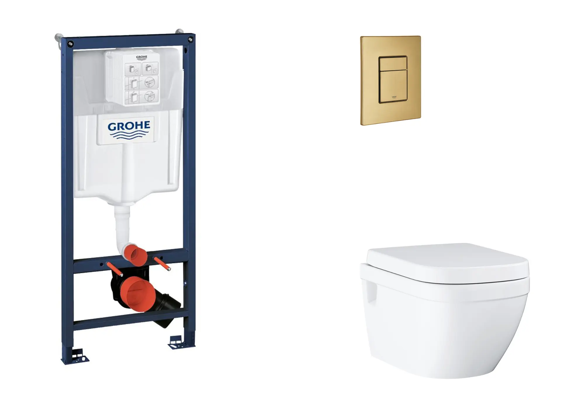 Grohe Rapid SL - komplekts ar zemapmetuma elementu, WC ar SoftClose sēdekli un Skate Cosmopolitan vadības plati, Cool Sunrise birstēts SANI11BB4131