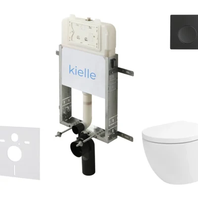 kielle Genesis New - komplekts priekšsienas montāžai, WC Oudee, Vortex Rimless+, Softclose sēdeklis un vadības plate Gemini New I, matēti melns 30528SZ21
