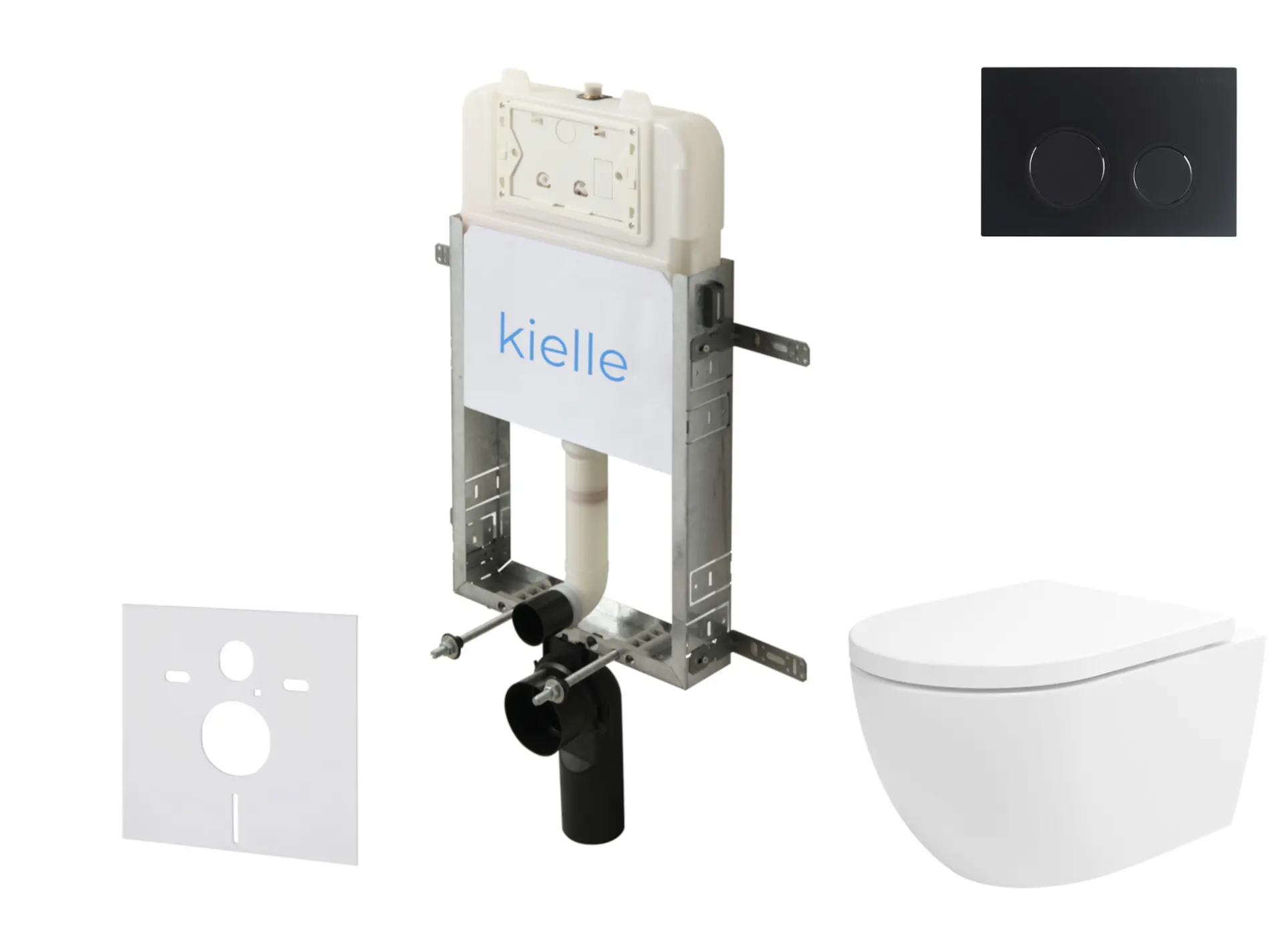 kielle Genesis New - komplekts priekšsienas uzstādīšanai, WC Oudee, Vortex Rimless+, Softclose sēdeklis un vadības plate Gemini New II, matēti melns 30528SZ24