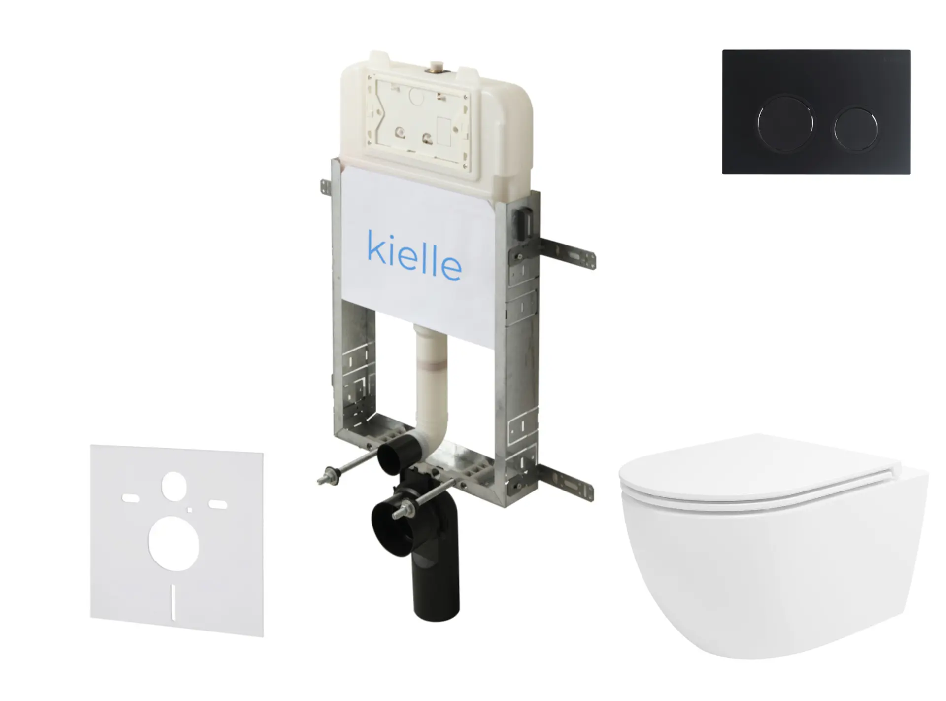kielle Genesis New - komplekts priekšsienas uzstādīšanai, WC Oudee, Vortex Rimless+, Softclose sēdeklis un vadības plate Gemini New II, matēti melns 30528SZ33