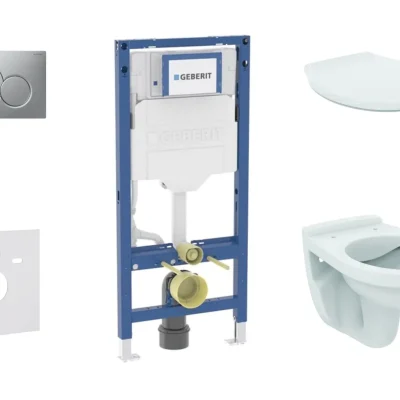 Geberit Duofix - komplekts: priekšsienas elements, Alpha WC ar sēdekli un Sigma01 vadības plati, matēts hroms SANI11CD2126
