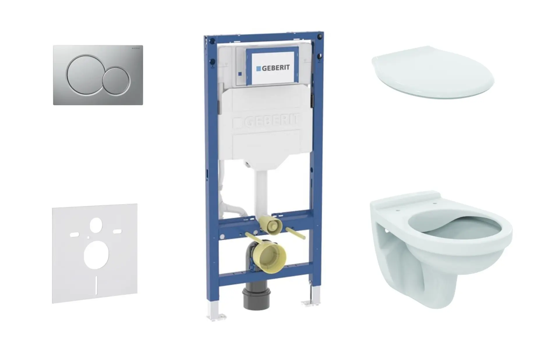 Geberit Duofix - komplekts: priekšsienas elements, Alpha WC ar sēdekli un Sigma01 vadības plati, matēts hroms SANI11CD2126