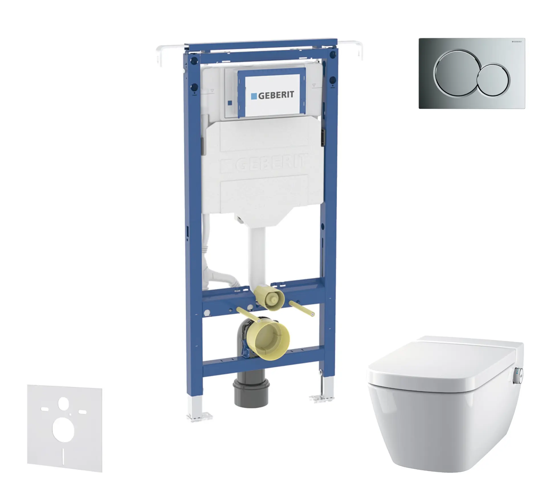 Geberit Duofix - komplekts ar priekšsienas elementu, Tece One WC un sēdekli, Sigma01 pogām, Rimless, SoftClose, hroms spīdīgs SANI11CT1100