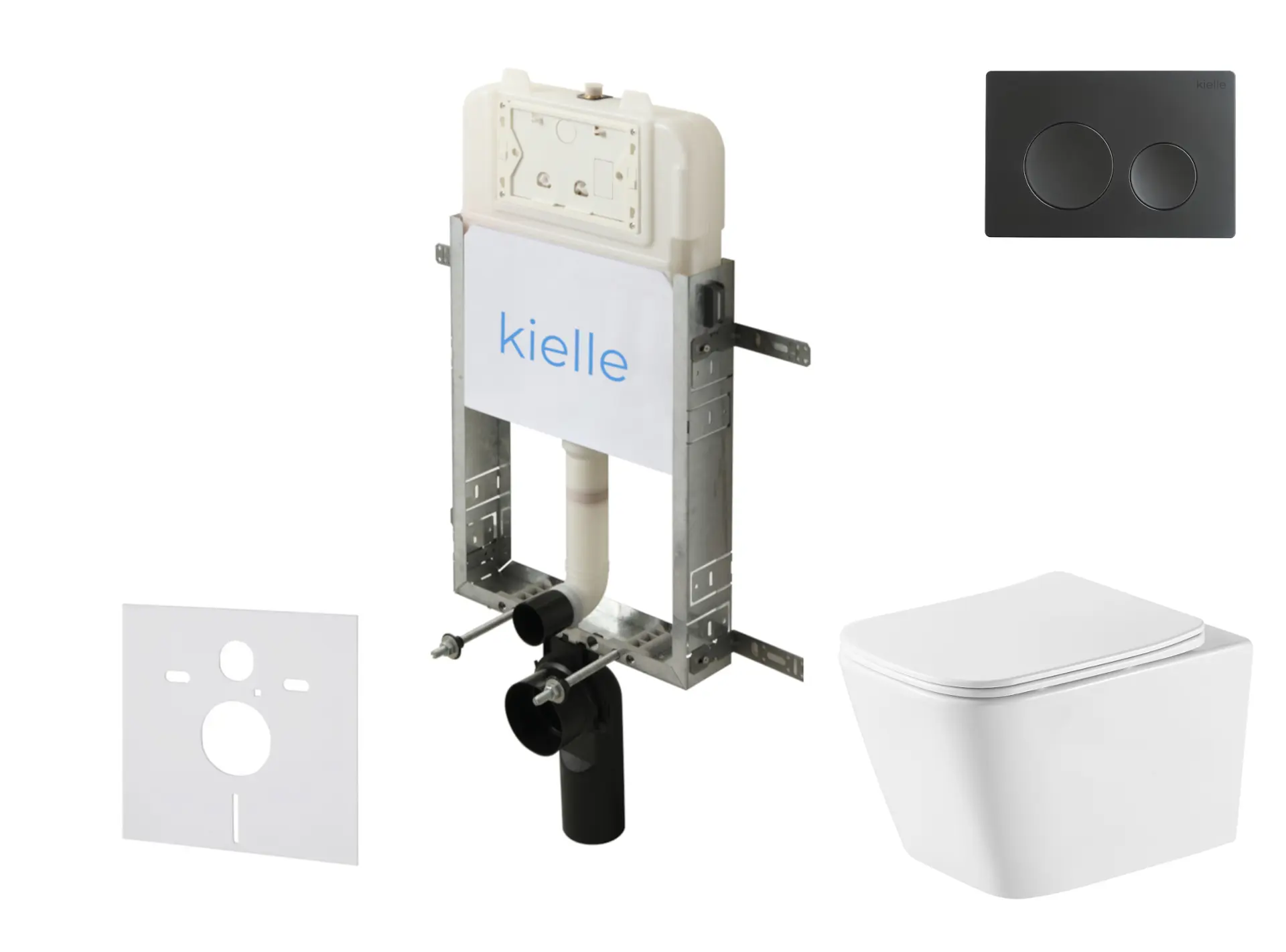 kielle Genesis New - komplekts priekšsienas montāžai, WC Oudee, Vortex Rimless+, Softclose sēdeklis un vadības plate Gemini New I, matēti melns 30528SZ75
