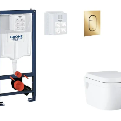 Grohe Rapid SL - komplekts ar zemapmetuma elementu, WC ar SoftClose sēdekli un Arena Cosmopolitan S vadības plati, Cool Sunrise SANI11BB4135