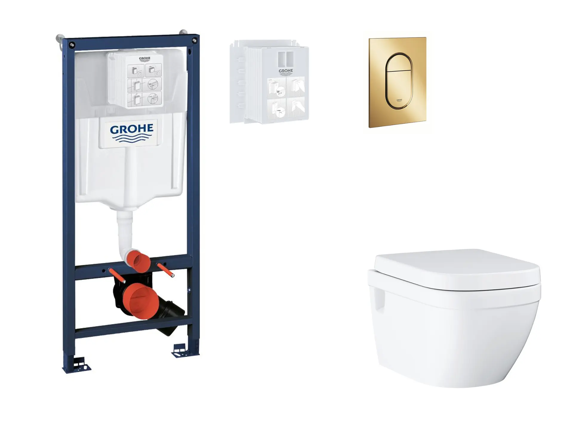 Grohe Rapid SL - komplekts ar zemapmetuma elementu, WC ar SoftClose sēdekli un Arena Cosmopolitan S vadības plati, Cool Sunrise SANI11BB4135