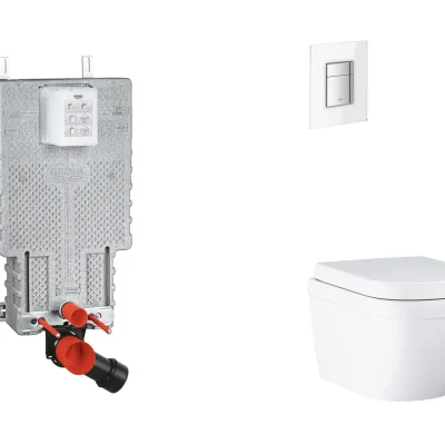 Grohe Uniset - komplekts ar priekšsienas elementu, WC ar SoftClose sēdekli un Skate Cosmopolitan vadības plati, Triple Vortex, Moon White SANI15BB3107