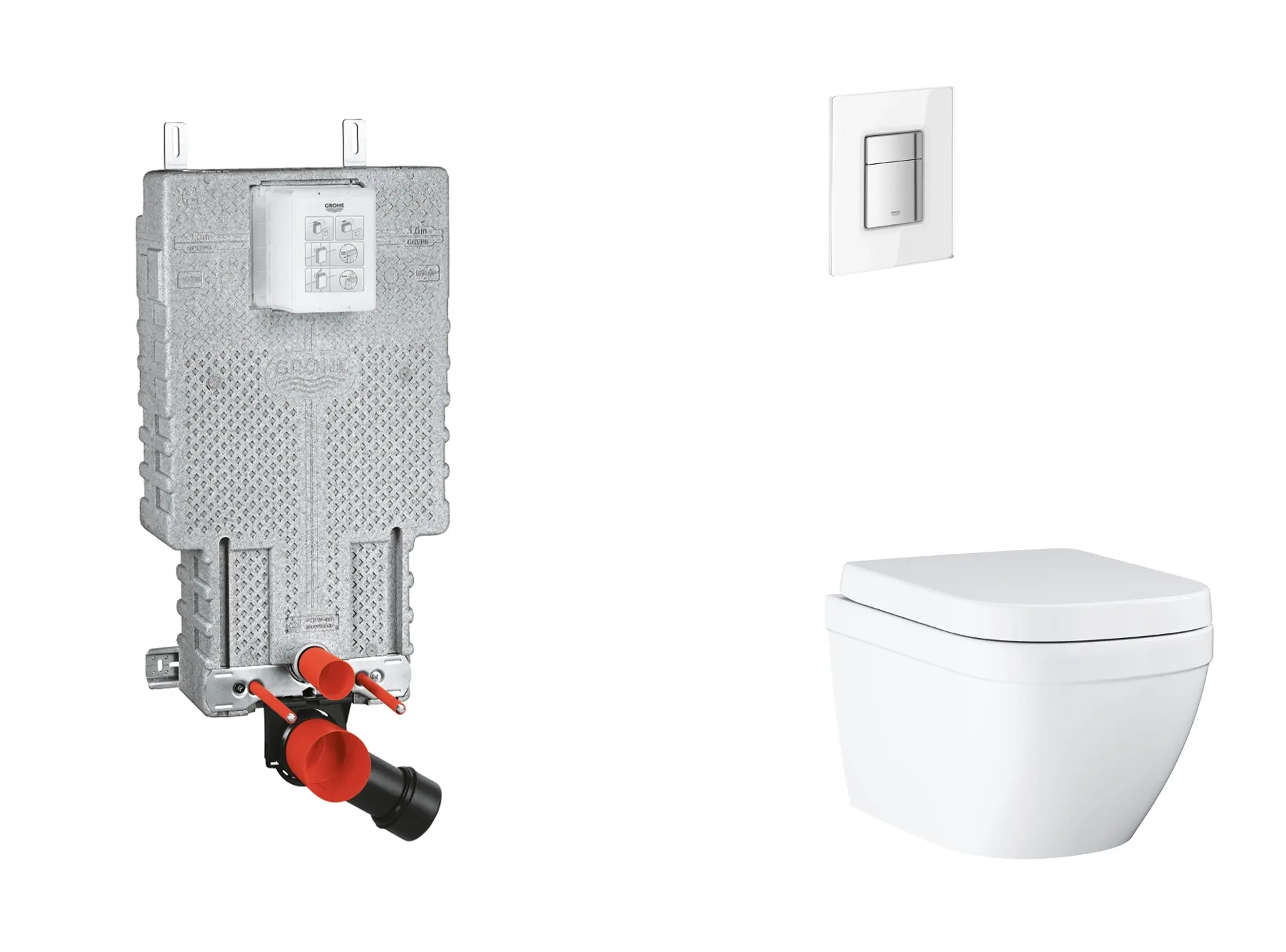 Grohe Uniset - komplekts ar priekšsienas elementu, WC ar SoftClose sēdekli un Skate Cosmopolitan vadības plati, Triple Vortex, Moon White SANI15BB3107