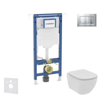 Geberit Duofix - priekšsienas montāžas komplekts, Ideal Standard Tesi WC un sēdeklis, Sigma20 pogas, Rimless, SoftClose, hroms matēts/hroms SANI11CD2107